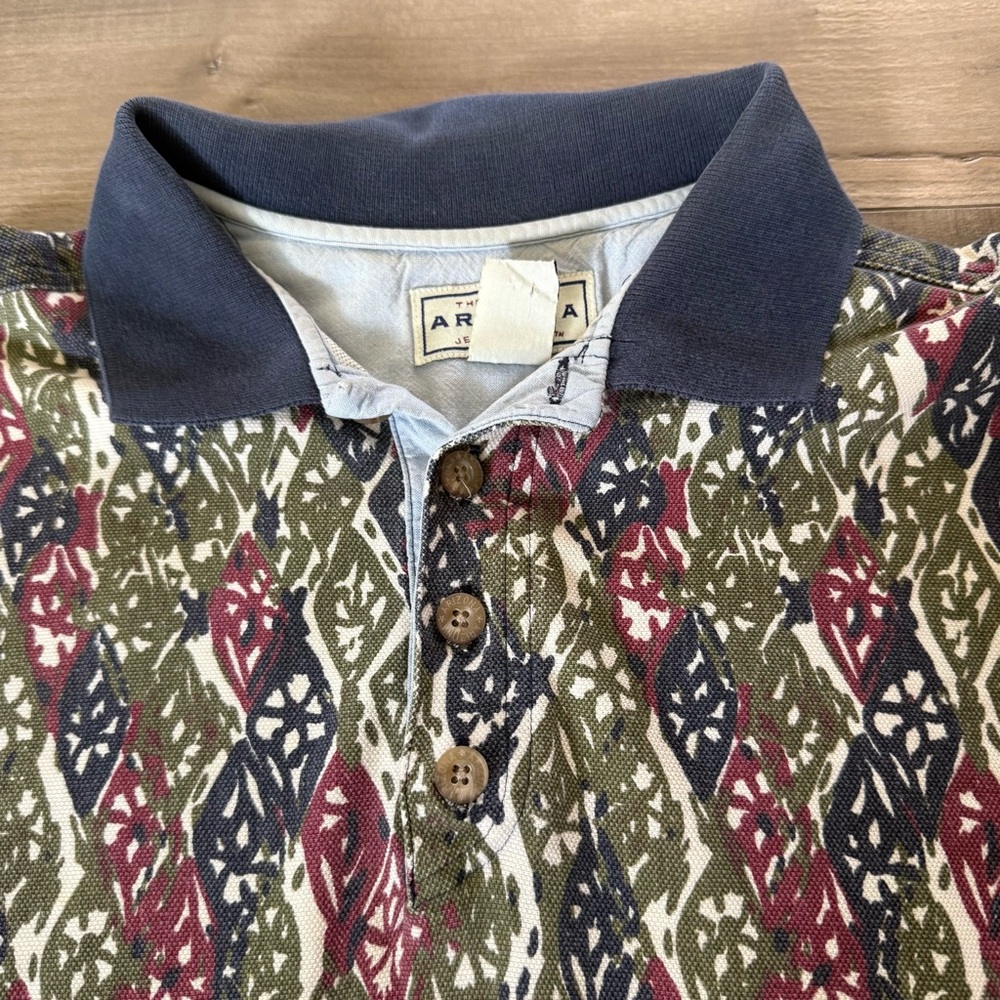 Vintage Arizona Jean Company Polo Men XL Leaf Print Y2K 90s Short Sleeve Shirt - Picture 4 of 10